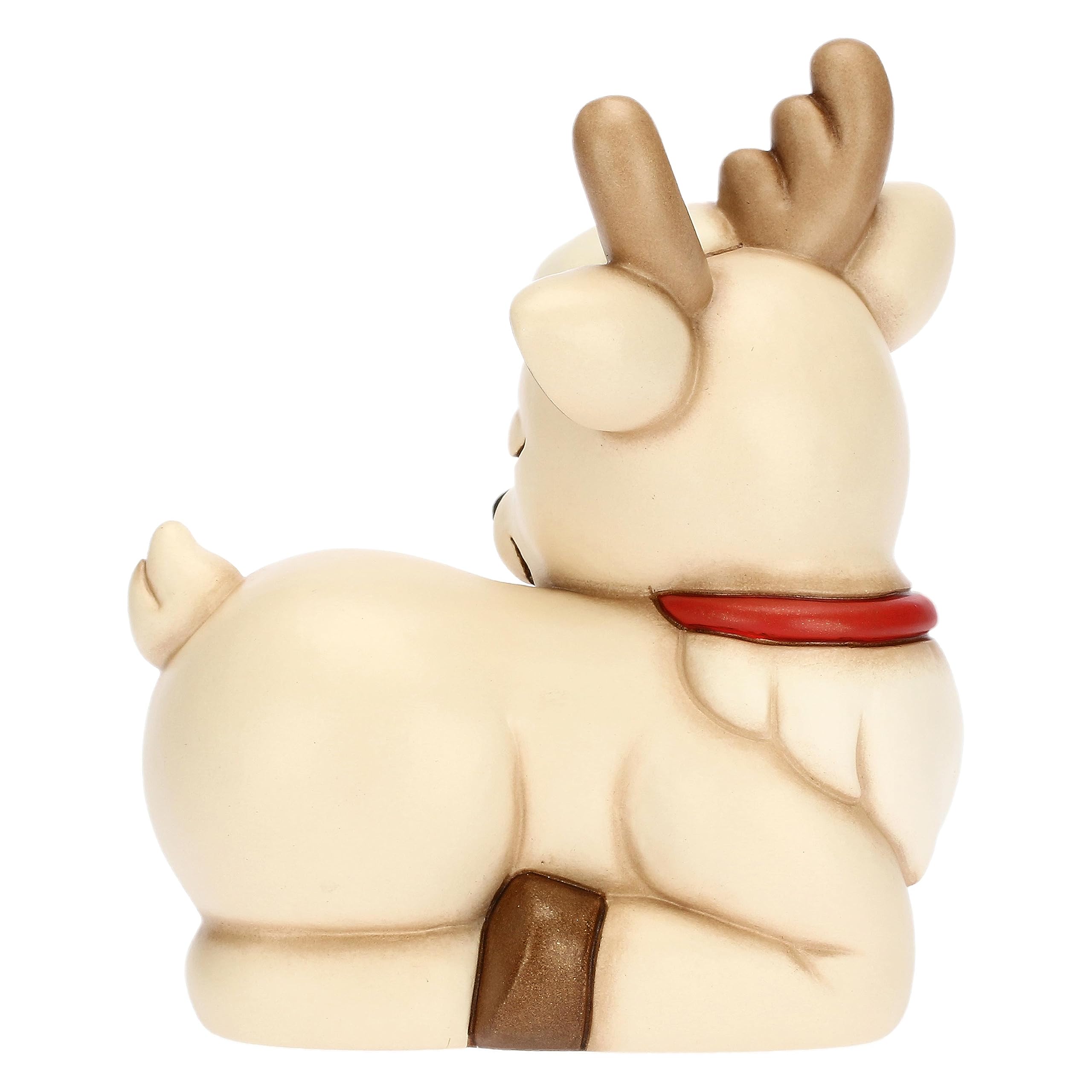 THUN, Renna Robin Seduta in Ceramica Decorata a Mano, Versione Media, Addobbo Natalizio, Idea Regalo, 15 cm