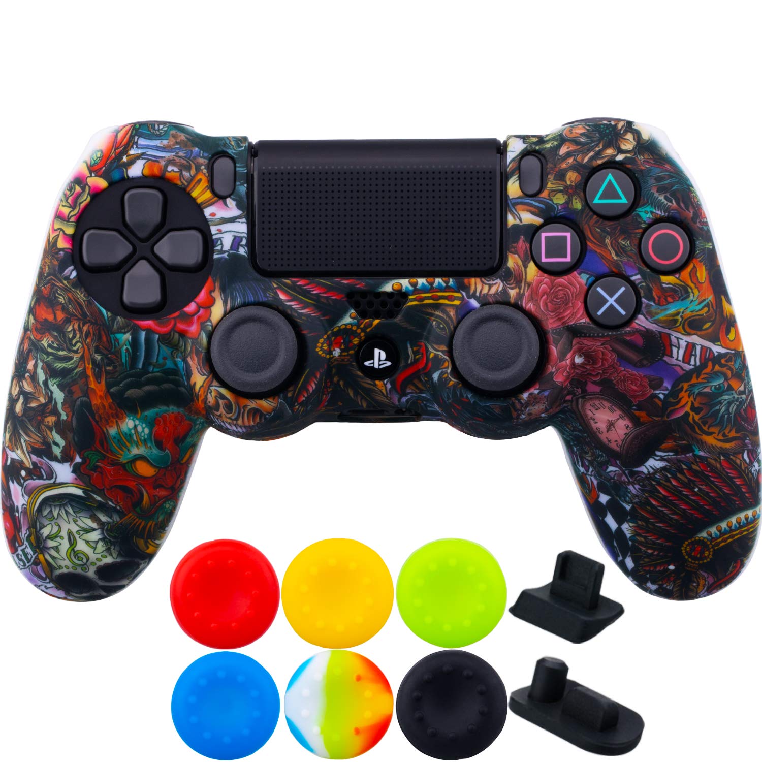 1 Piece of SiliconeTransfer Print Protective Cover Skin + 6 Thumb Grips & Dust Proof Plugs for PS4/Slim/Pro Controller Camouflage Grey — view 10