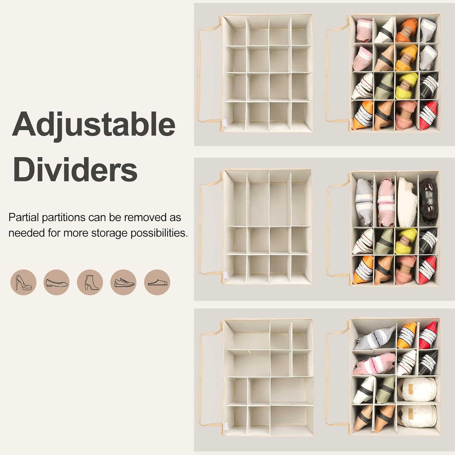 TOPIA HOME Shoe Organizer for Closet, Foldable Shoe Box with Adjustable Dividers and Clear Cover, Space Saving Shoe Storage Organizer Cabinet with Reinforced Handles, Fits 16 Pairs TP09J