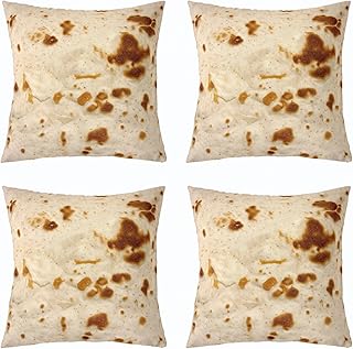 Erosebridal Set of 4 Burritos Print Throw Pillow Covers 18x18 Inch for Bedroom,Delicious Tortilla Pillow Covers,Fried Pancake Cushion Covers,Farmhouse Holiday Home Decorative Pillow Covers - Buy now