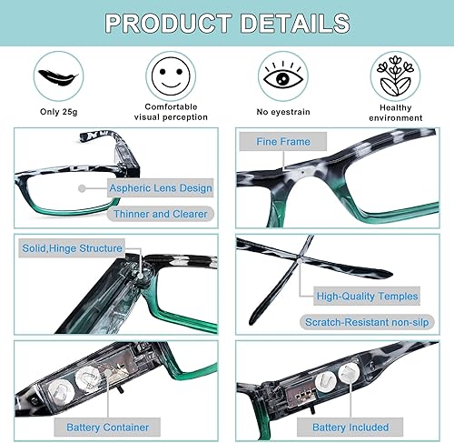 Miniatura 4 de Juego de 2 lentes de lectura con luces, lectores LED brillantes, lentes ligeros, lupa iluminada, lentes para lector nocturno, lentes transparentes