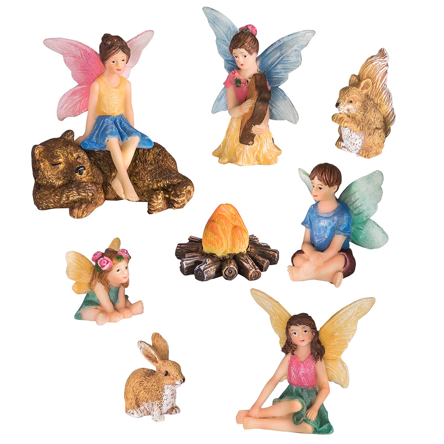 Pelle & Sol Multicolor Globrite Set Of 9 Mini Fairies Family Set - Outdoor Garden Ornament Accessories, Miniature Fairy Figurines Statue For Diy Home Decoration