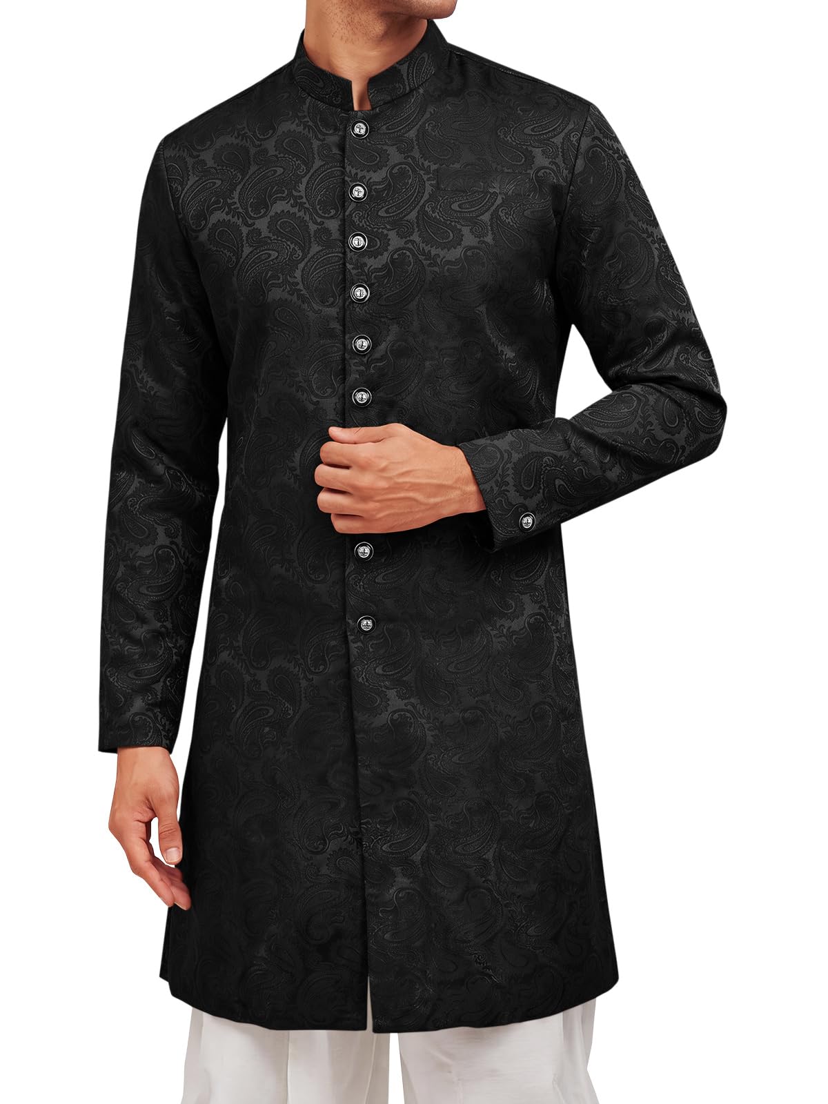 Mens Kurta Sherwani Coats Kaftan Indian Ethnic Royal Suits Mandarin Collar Wedding Festive Party Blazer-image-47