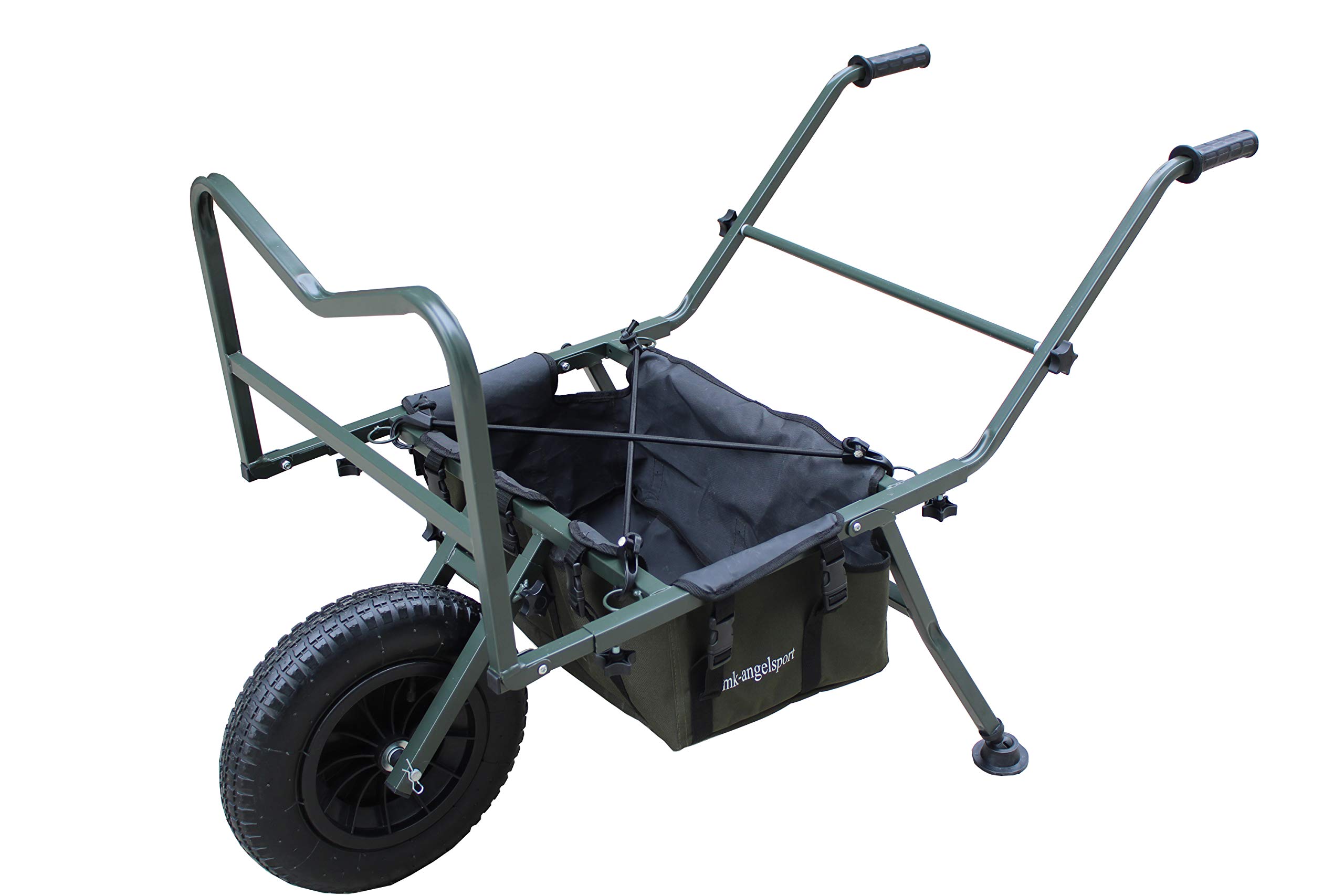 MK-Angelsport Big Angeltrolley Transport Karre für Angler Sackkarre mit verstellbaren Achsaufnahmen, stabilem Rahmen & extra großer Ladefläche – Platz für Liege & Stuhl – klappbar & geländetauglich