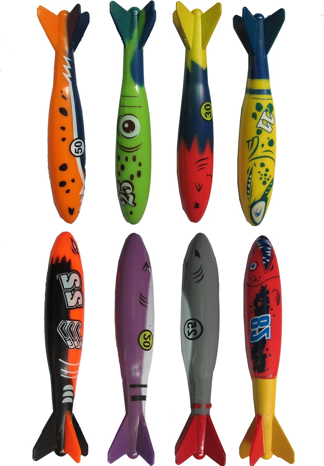 Haktoys Underwater Diving Torpedo Bandits, Swimming Pool Toy | 5” Sharks Gliding Up to 20 Feet | Fun Water Games Training Gift Set for Boys and Girls (Set of 8 Pieces) : Toys & Games