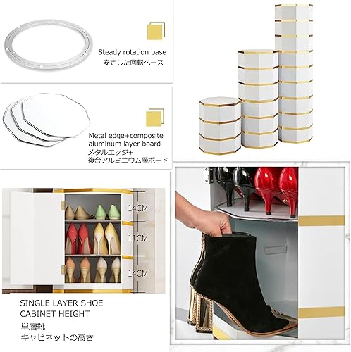 Miniatura 4 de Zapatero giratorio 360, organizador de almacenamiento de 3 niveles, zapatero redondo vertical simple y moderno, para armario, dormitorio,