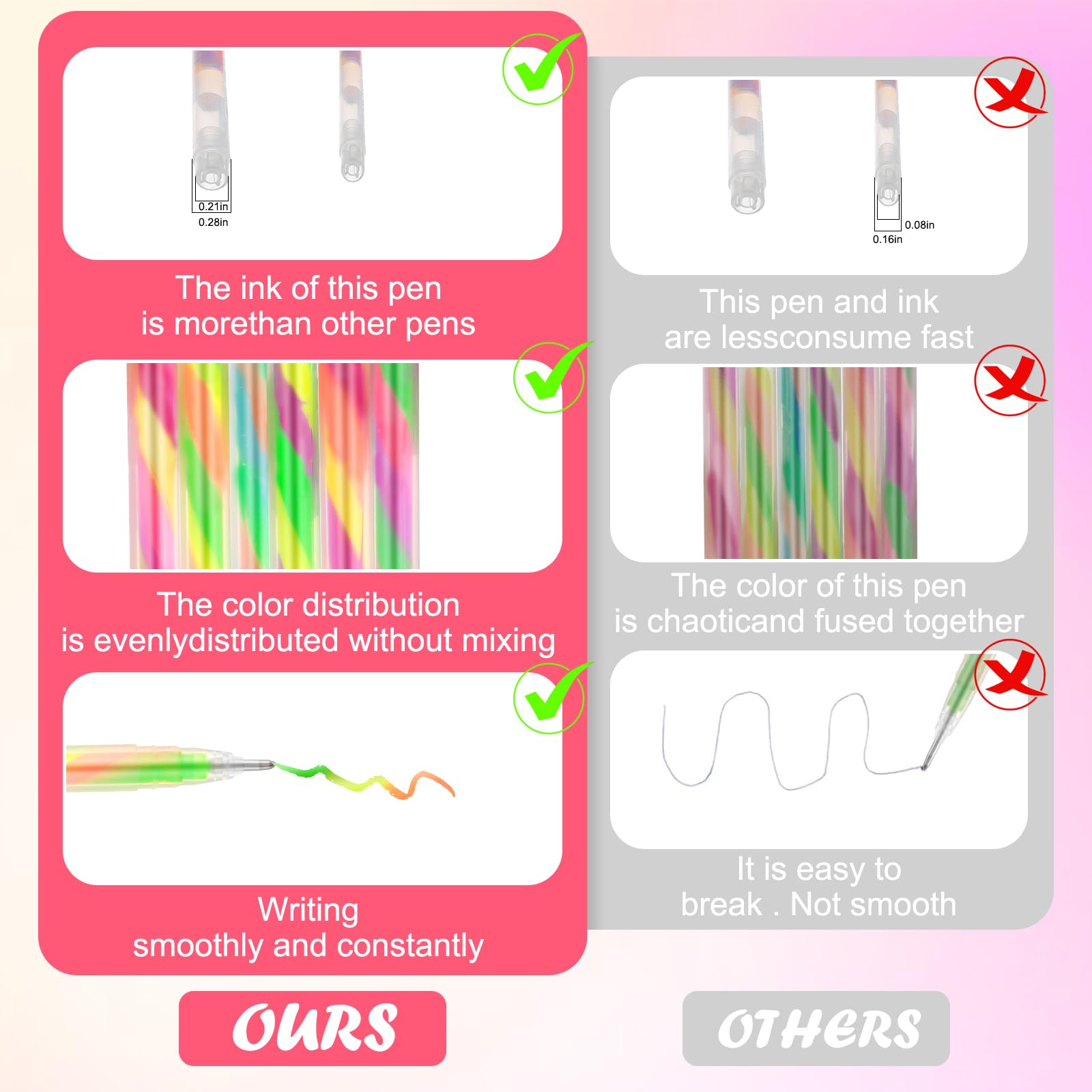 Amaxiu Lot de 6 stylos à encre gel à paillettes arc-en-ciel - Mélange de 3 couleurs - Stylos à gribouiller - Pour enfants et adultes - Pour livres de coloriage, dessin, travaux manuels