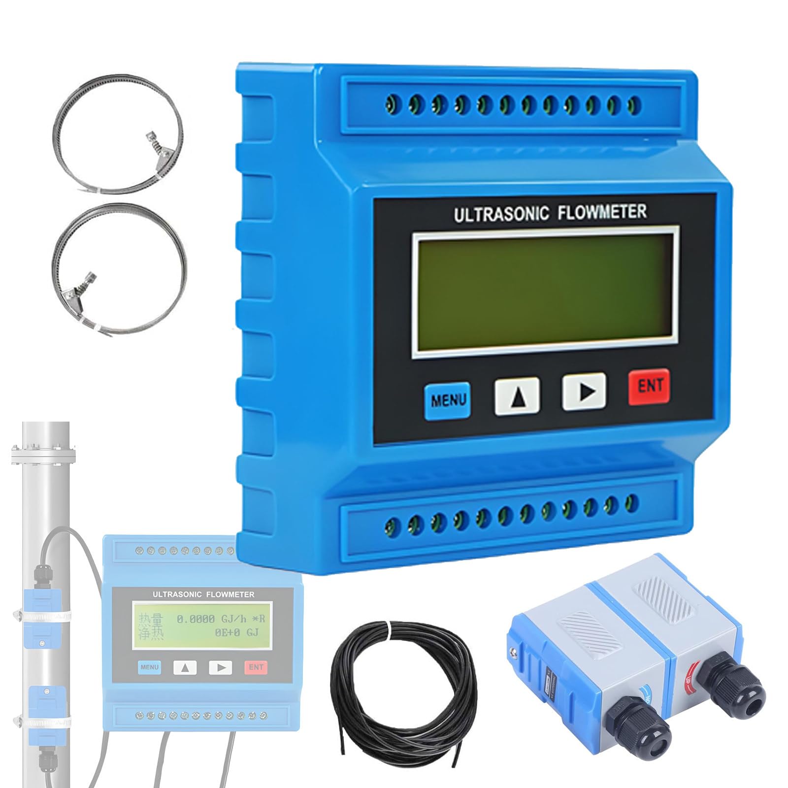 Medidor de flujo ultrasónico montado en la pared para tubos de diámetro DN15 a 6000 mm, diseño de abrazadera portátil, rango de temperatura de -30 a 90 °C