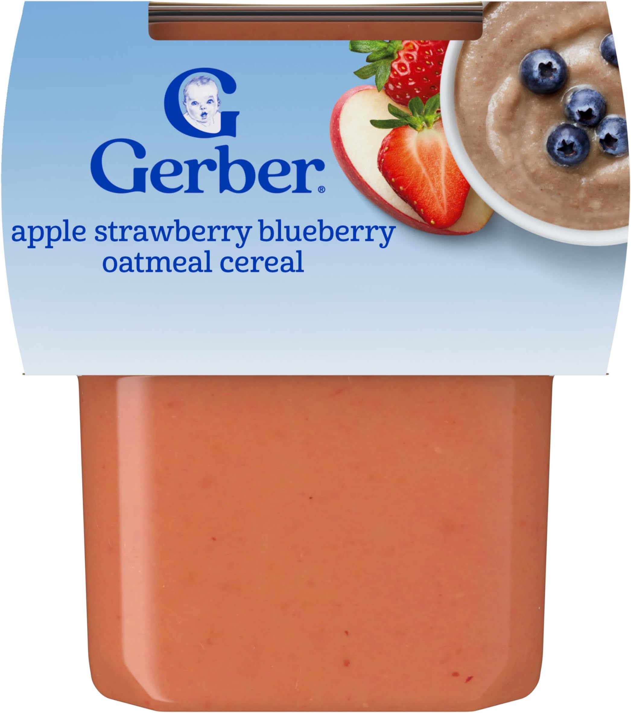 Stage 2 Baby Food, Apple Strawberry Blueberry Oatmeal Cereal Tubs, Iron Helps Support Brain Development, No Artificial Flavors, Baby Cereal, 2-Pack