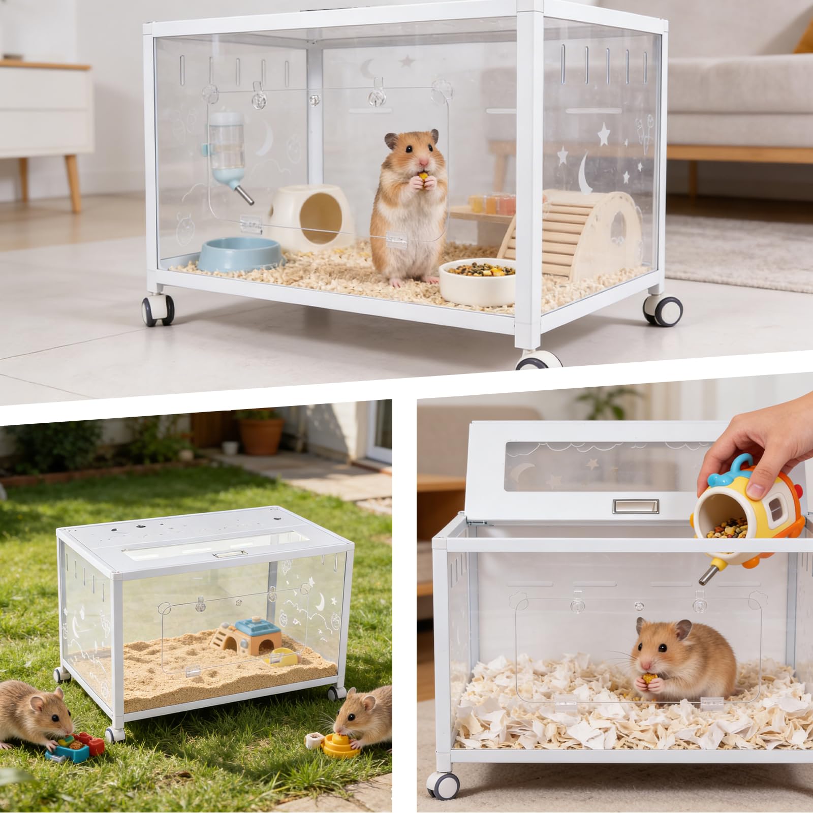 Große Meerschweinchenkäfig Kauspiel-sicher Acryl Aluminium Hamsterkäfig - Weiß, Transparenter Belüfteter Hamsterhaus DIY Innenhaustierkäfig Geeignet für Rennmäuse, Meerschweinchen und Hamster