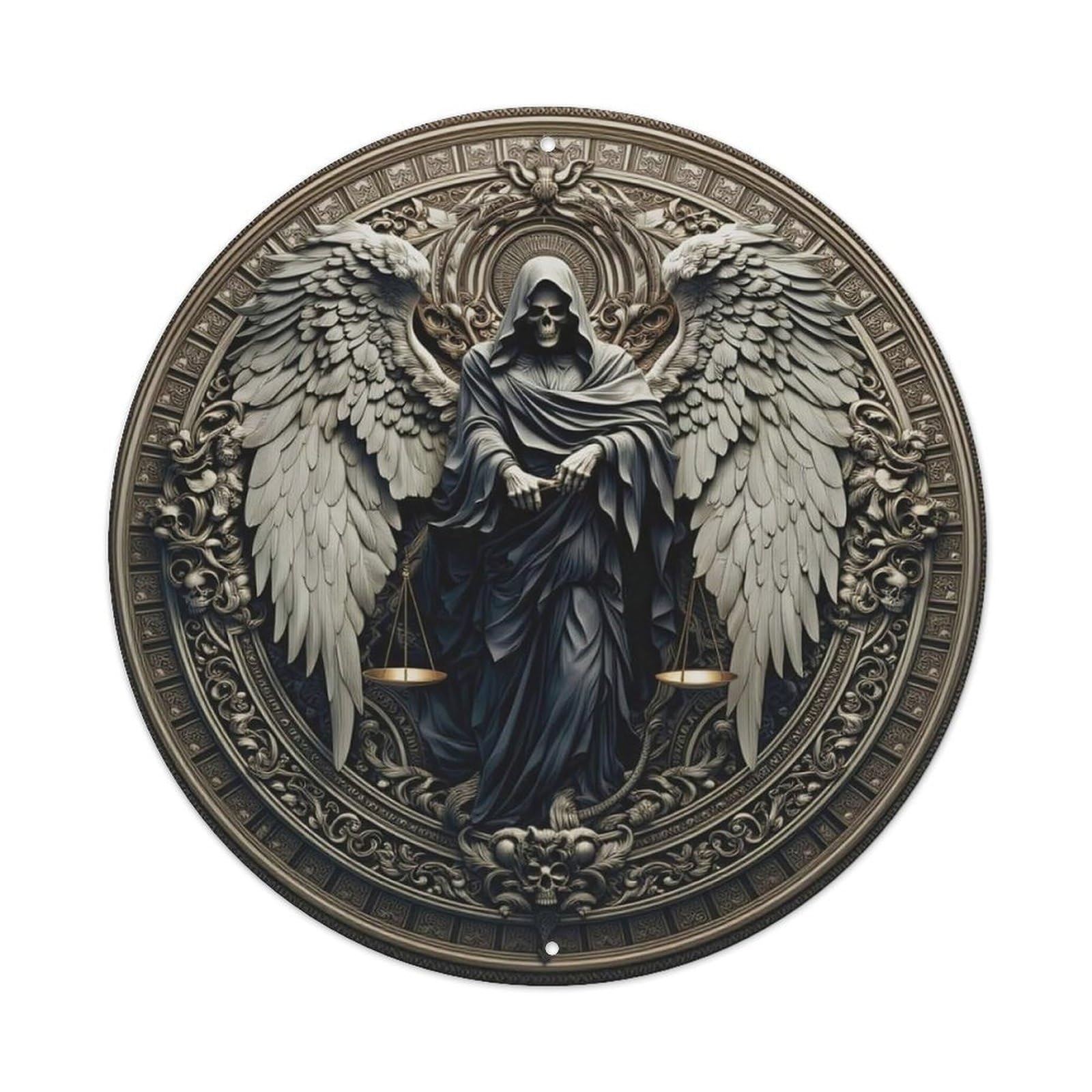 Grim Reaper With Wings And Scales Metal Tin Sign