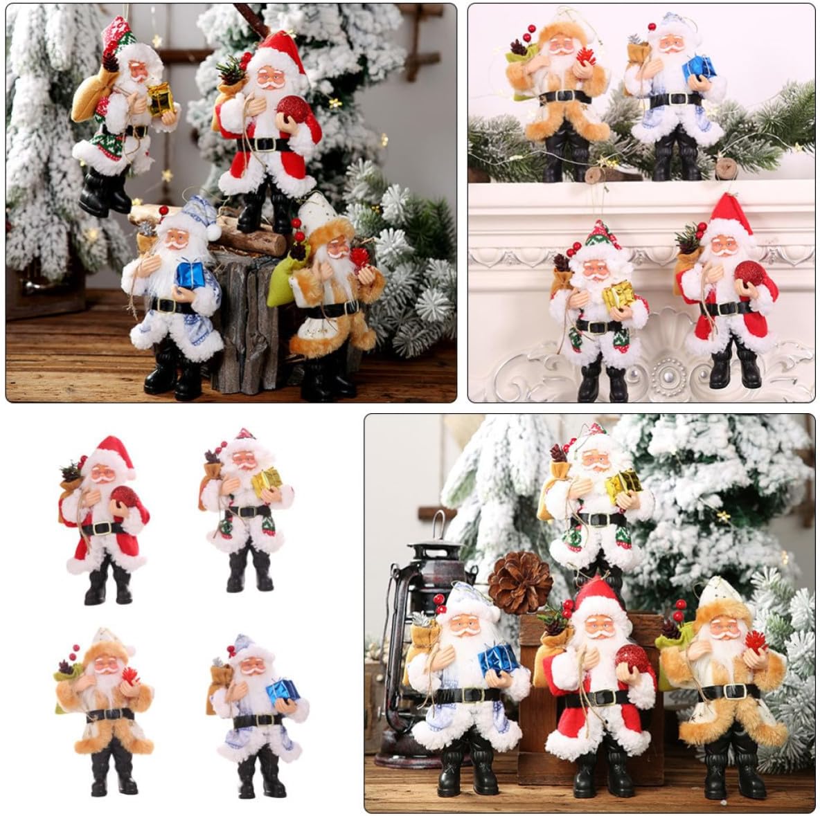 VALICLUD 4pcs Christmas Santa Claus Figurines Set, Multi-Purpose Desktop and Outdoor Holiday Decor, Easy to Carry Cloth and Resin Ornaments with Fine Craftsmanship for Xmas Home Decoration