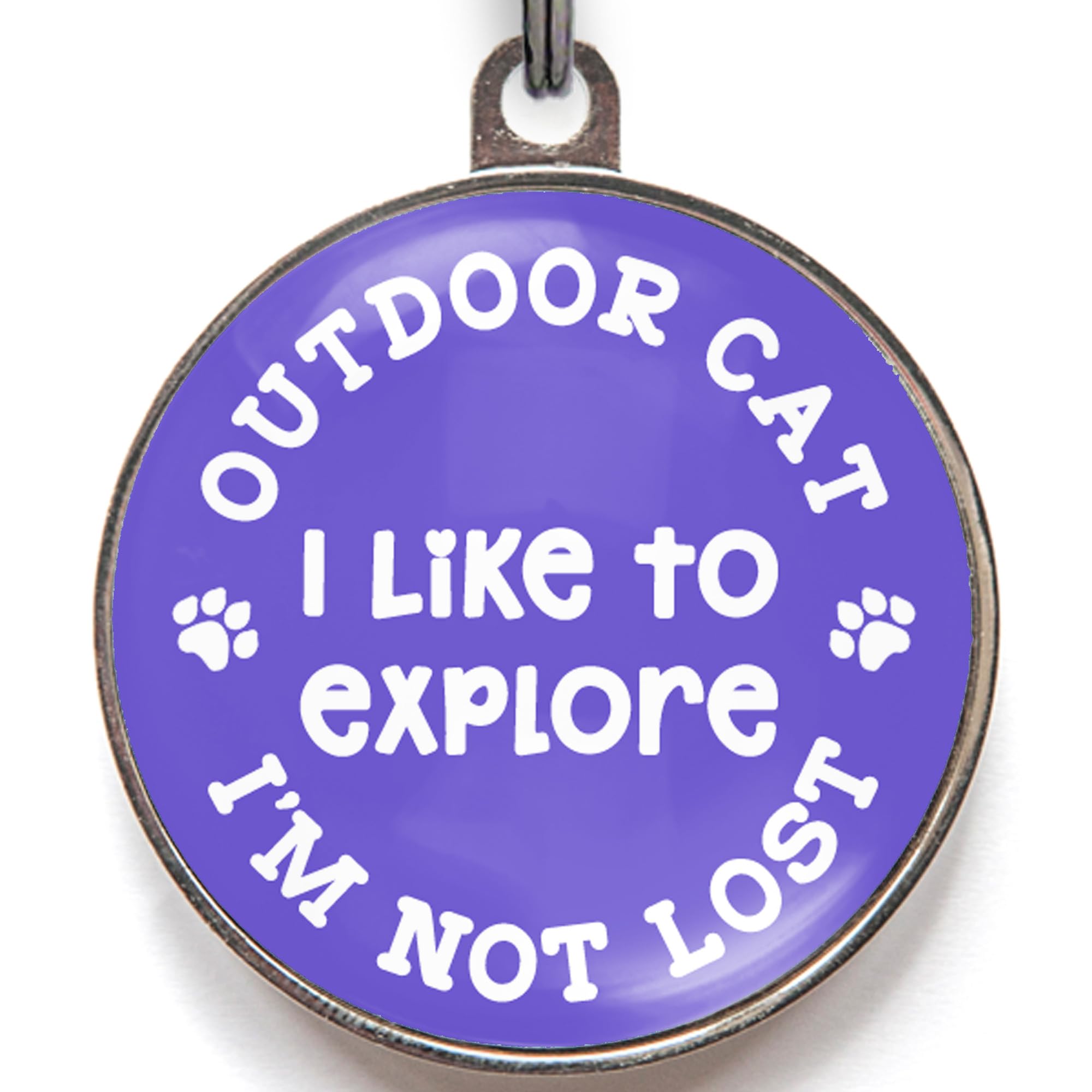 Outdoor Cat Tag – Add Text to Back – 36 Colour Options – “I Like to Explore – I’m Not Lost” – 2 Sizes – Personalised Pet ID Tag for Outdoor Cats