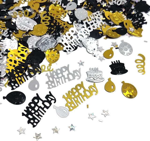 Black & Gold Happy Birthday Confetti Party Decorations Table Décor Foil Metallic Glitz Table Scatter Sprinkles Cards Sprinkles Women Gifts 15g Y3SRZX