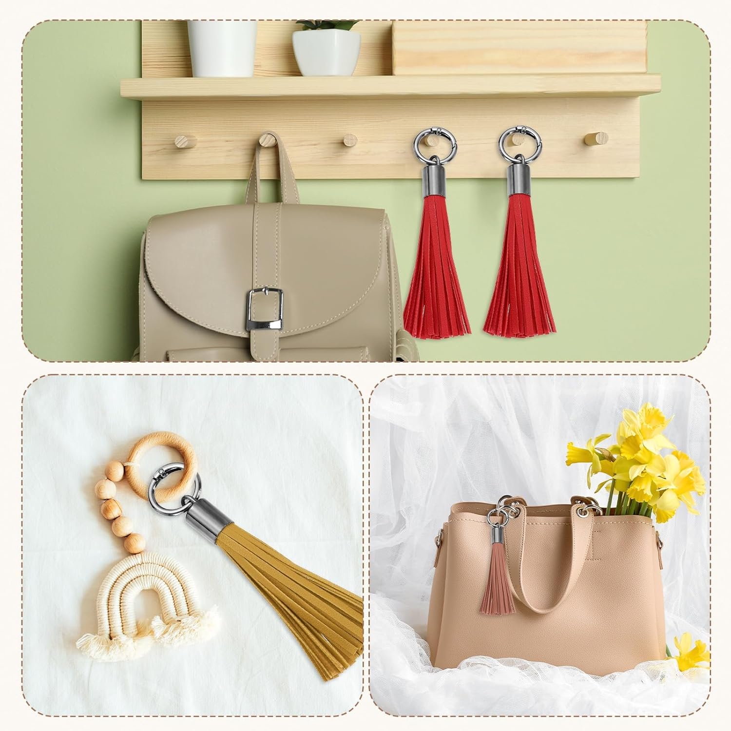 uxcell Leather Keychain Tassels, Women Tassel Bag Charm for Handbag Purse DIY Craft Making - Image 5