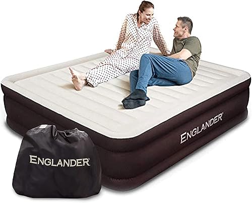 Vista 28 de Englander Colchón de aire tamaño Queen con bomba incorporada, cama inflable doble de lujo para el hogar, viajes y campamento, cama inflable de Marrón