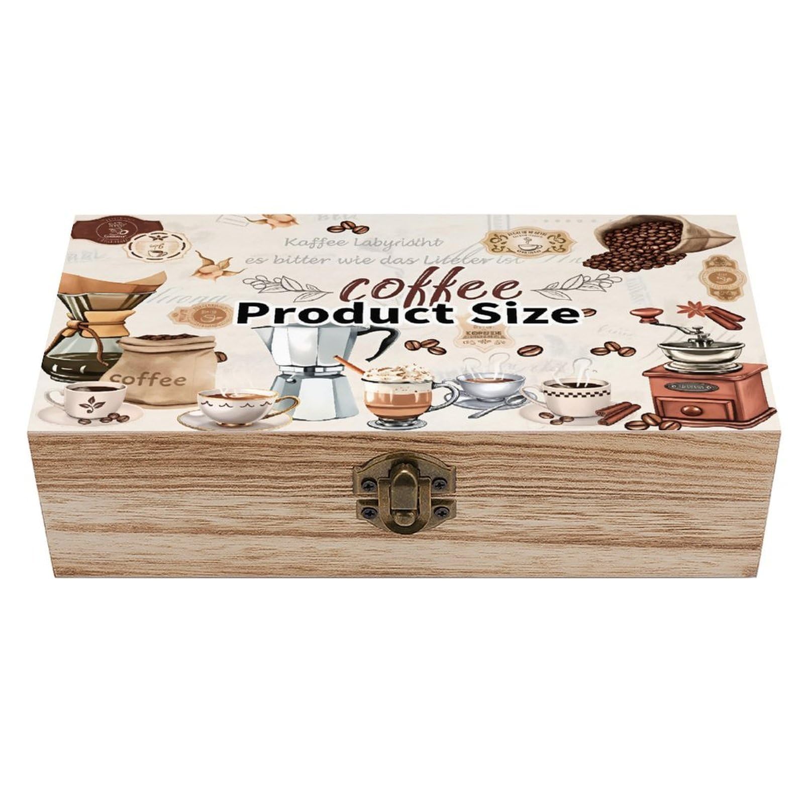 Watercolor Vintage Coffee Machine And Cup Vintage Wooden Keepsake Box with Hinged Lid And Locking Clasp, Decorative Storage Box for Jewelry, Trinkets And Small Accessories, Organizer for Home Or Weddi