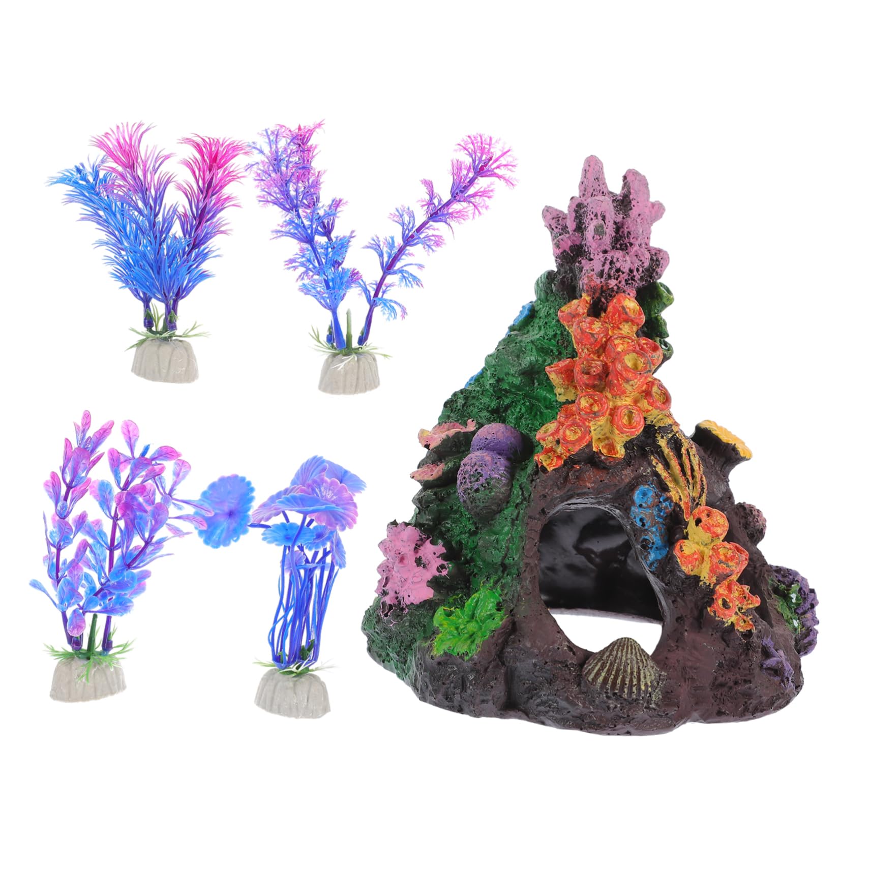 POPETPOP 4 Juegos Acuario Plantas Acuaticas Decoracion Adornos Pecera Decoración De Coral De Imitación Decoraciones De Peceras Planta Artificial Casera El Plastico 5 Piezas * 4