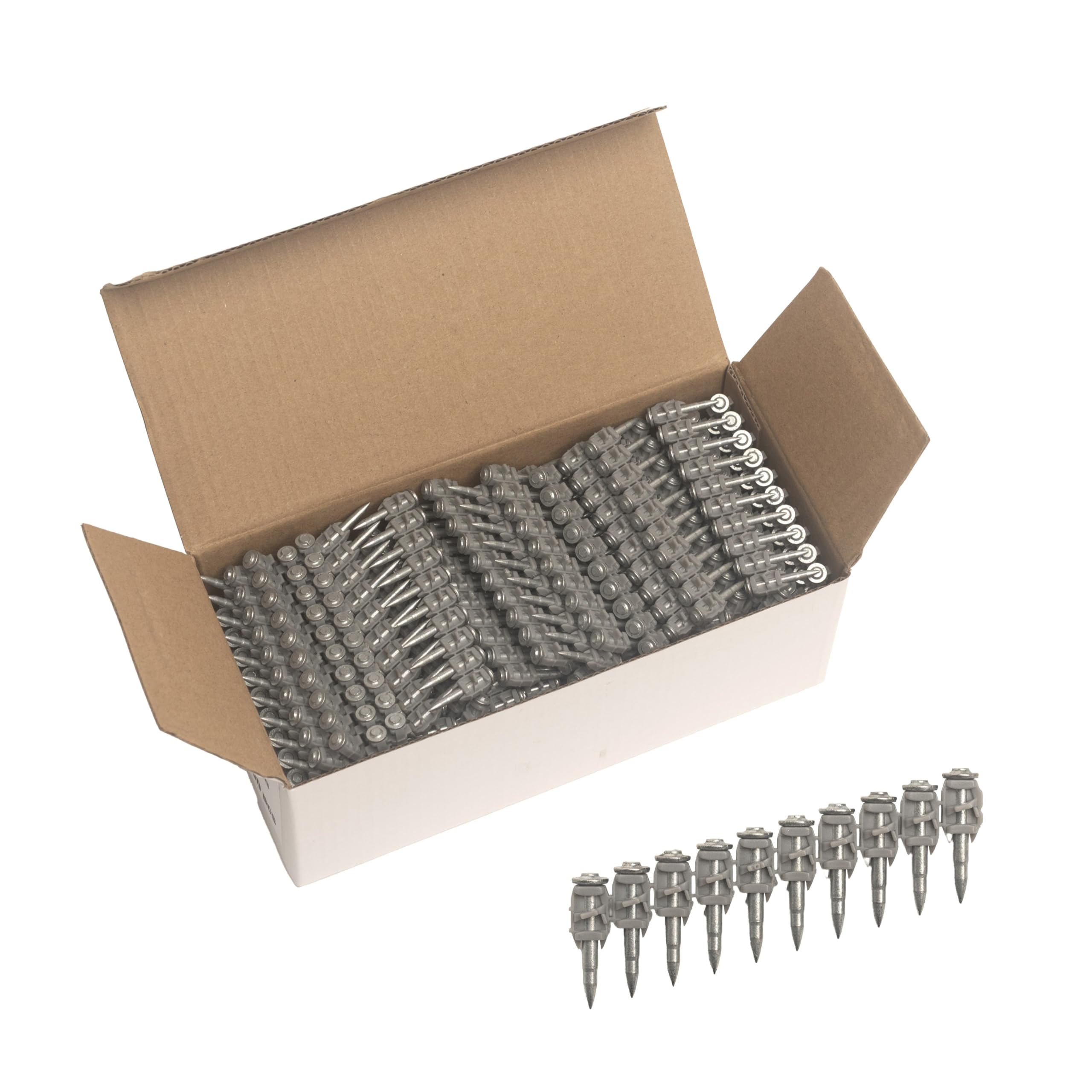 1000 chiodi per calcestruzzo fascicolato da 5/8''-16mm, 3/4''-19mm, 7/8''-22mm, 1''-25mm, 1 1/16''-27mm, 1 1/4''-32mm, 1 1/2''-38 mm o 200 chiusure in plastica per canalina per cavi - solo per Hilti