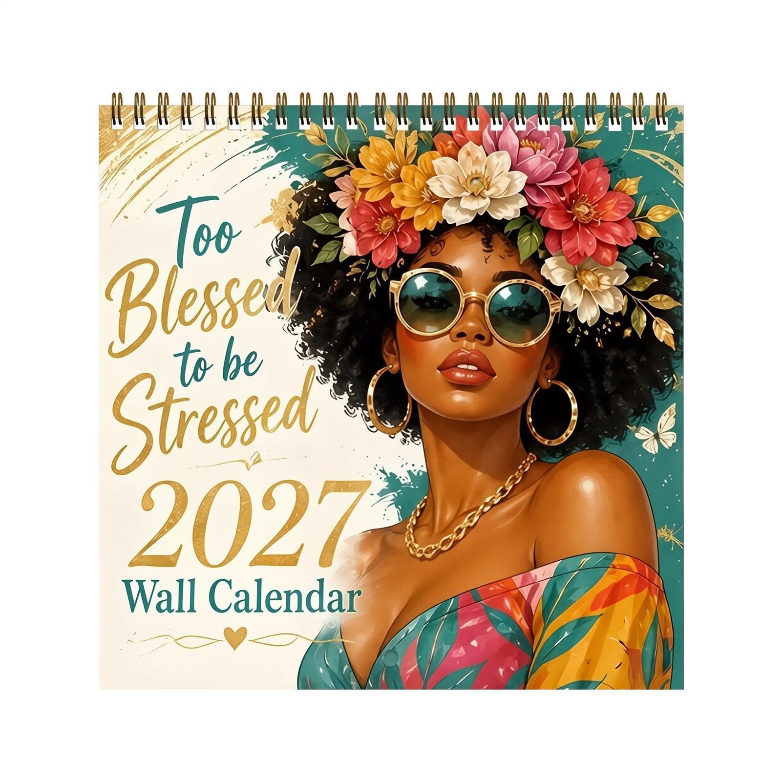 2027 Monthly Calendar, Decorative Floral Design, Sunday Start Layout, Large Writing Grids, 8.27 x 8.27 Inch Size 2027 Floral Wall Calendar, 12 Month Spiral Bound Planner