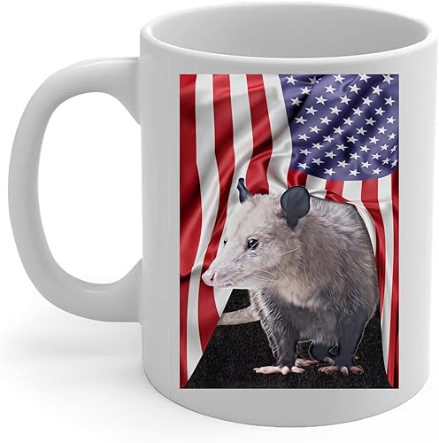 Taza de café de cerámica blanca con diseño temático americano con zarigüeya, 11 onzas, regalos para amantes de los animales salvajes Taza de café de cerámica blanca con diseño temático americano con zarigüeya, 11 onzas, regalos para amantes de los animales salvajes