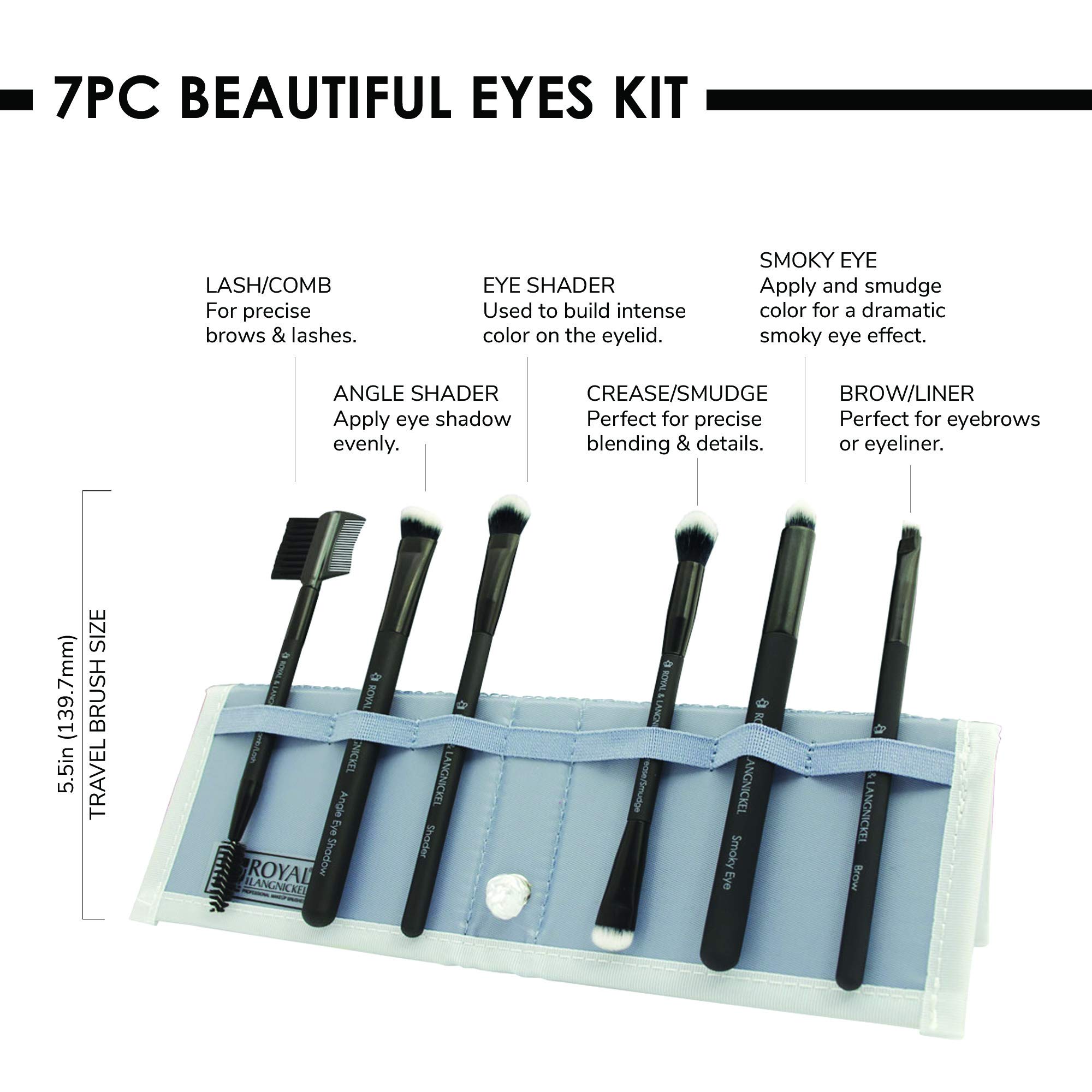 MODA Royal & Langnickel Travel Size Beautiful Eyes 7pc Makeup Brush Set including Pouch, Includes, Angle Shader - Image 3
