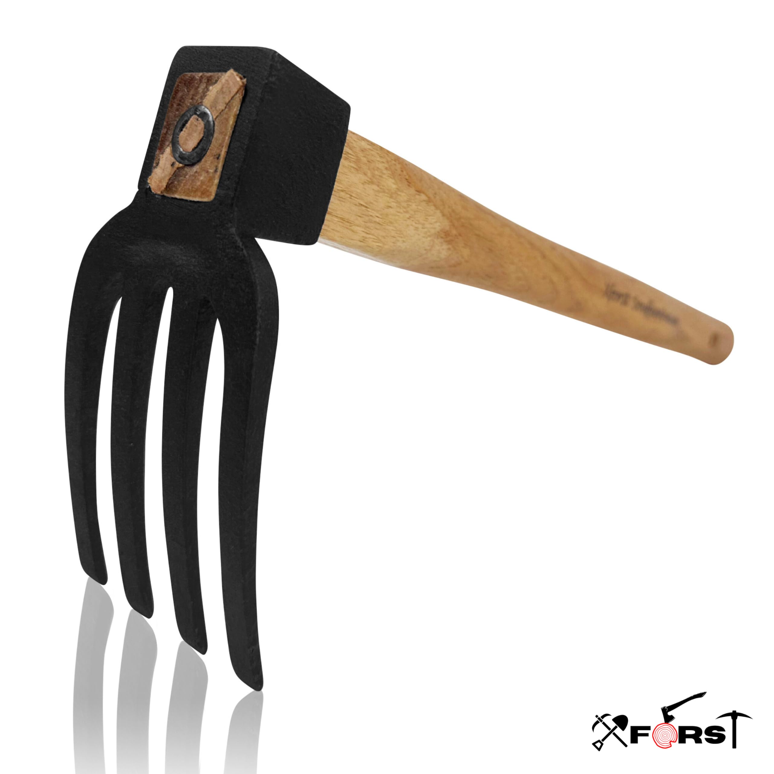 Xforst Ensemble d'outils de jardin à deux houes de jardin avec houe droite + houe à 4 dents avec manche en bois d'hickory et tête en acier forgé.