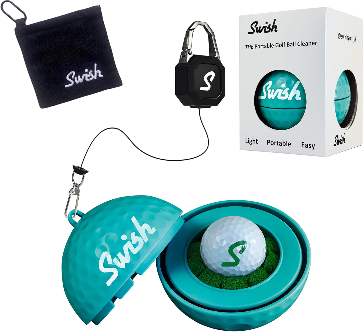 Swish Portable Golf Ball Cleaner – Clip-On Golf Accessory for Bag or Cart – Perfect Golf Gift