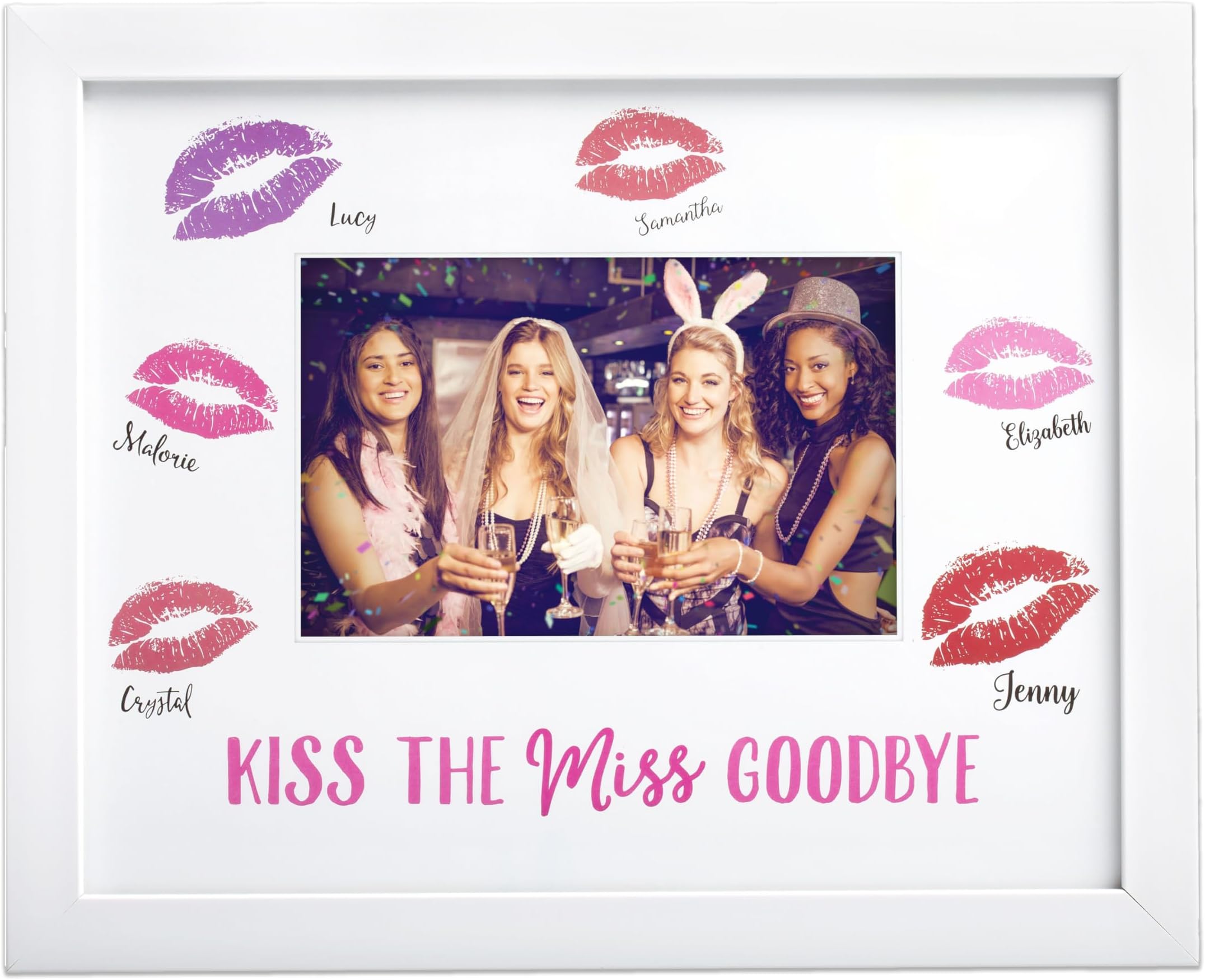 Kate & Milo Kiss The Miss Goodbye Bachelorette Signature Guest Book Picture Frame, Bridal Shower Gift, Bachelorette Party, Bridesmaids Bride Tribe, White