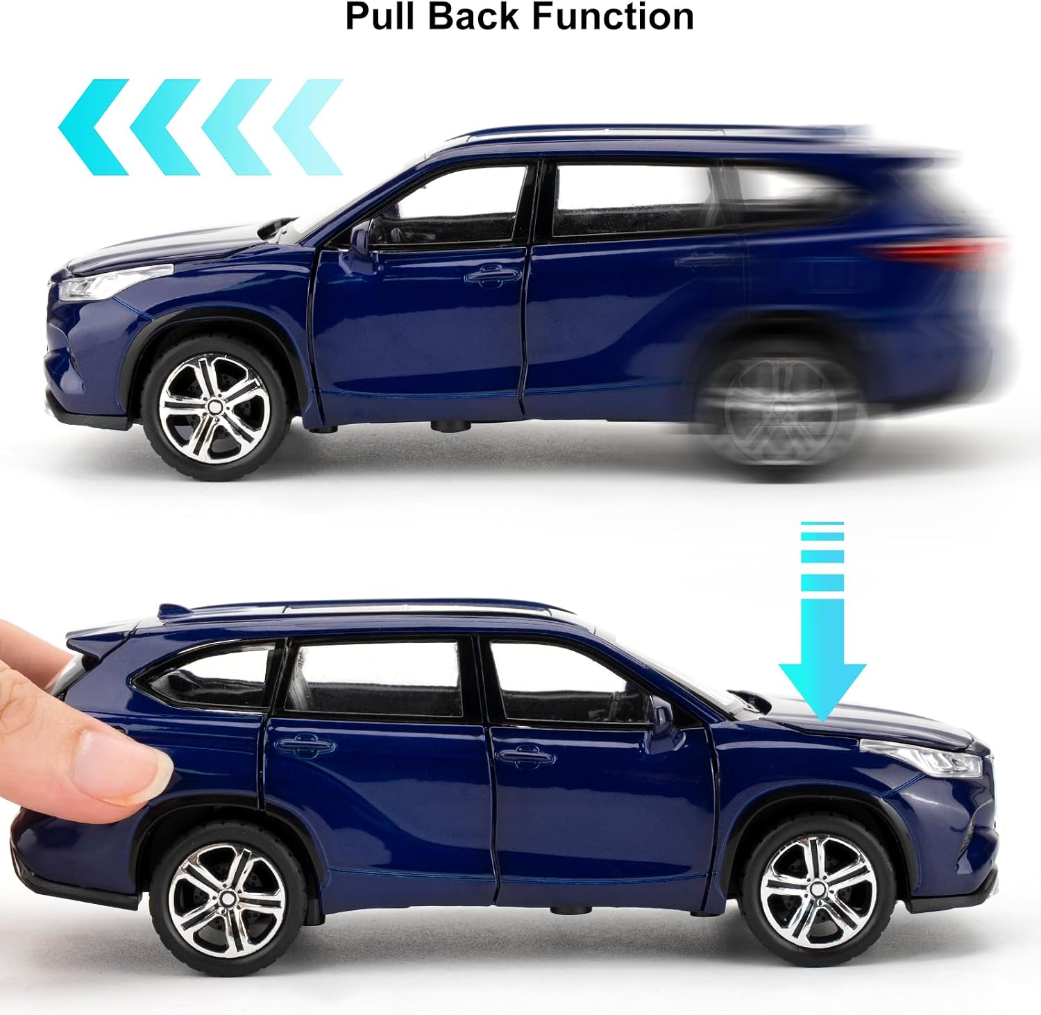 Compatible for 1/32 Highlander SUV Diecast Model Car, Collectible Zinc Alloy Toy Car with Lights and Sounds, Pull Back Vehicles Toy for Adults Kids Birthday Gifts Decoration (Blue)