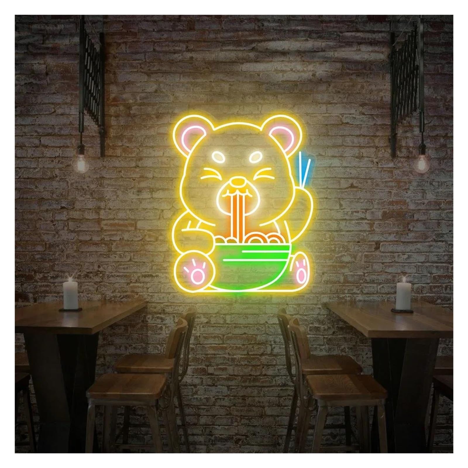 AtmosphäreHeimdekoration Ramen Nudeln Bär Neon Zeichen Nudeln Japanische Ramen Neon Zeichen Anime Ramen Schild Esszimmerdekoration Dekor 38cm