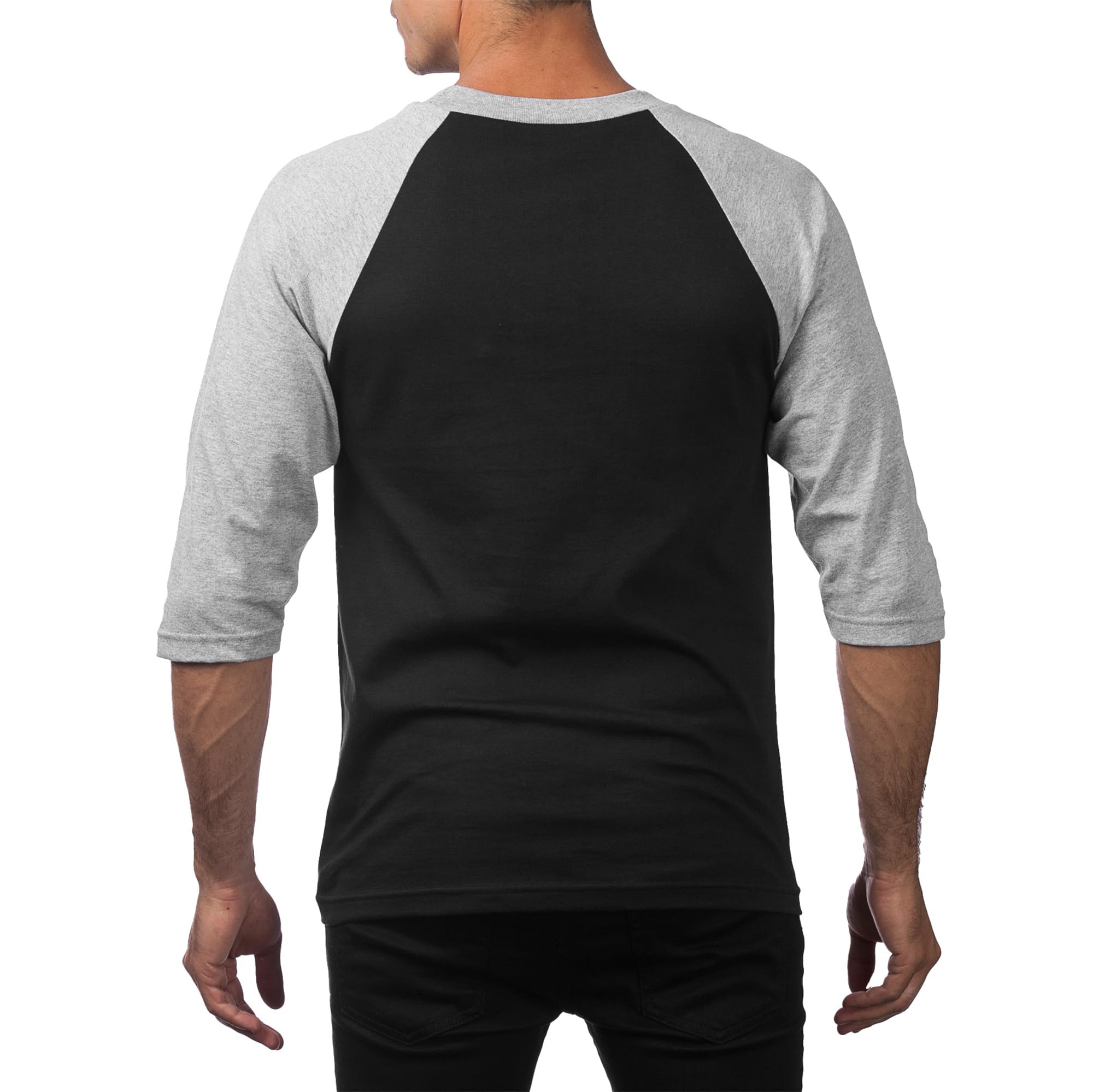 Pro Club Men's 3/4 Sleeve Crew Neck Baseball T-Shirt, Black/Heather Gray, Medium
