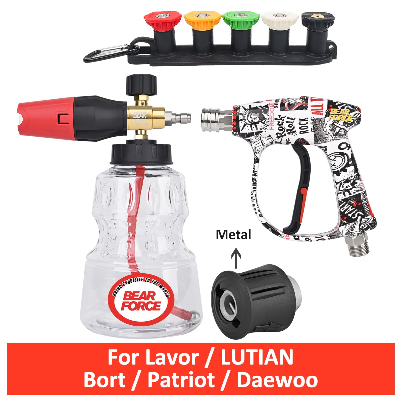 BEAR FORCE Pistola pulverizadora para lavadora a presión M22-ID14 mm y conector rápido de 1/4 pulgadas, lanza de espuma de nieve de 1 litro, juego para lavadora, para Vax, para lavadora a presión