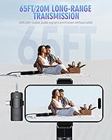 Vista 3 de PQRQP Micrófonos Lavalier inalámbricos 3 en 1 para iPhone, iPad, Android, cámara, micrófono USB-C, batería de 7 horas, mini micrófono con reducción