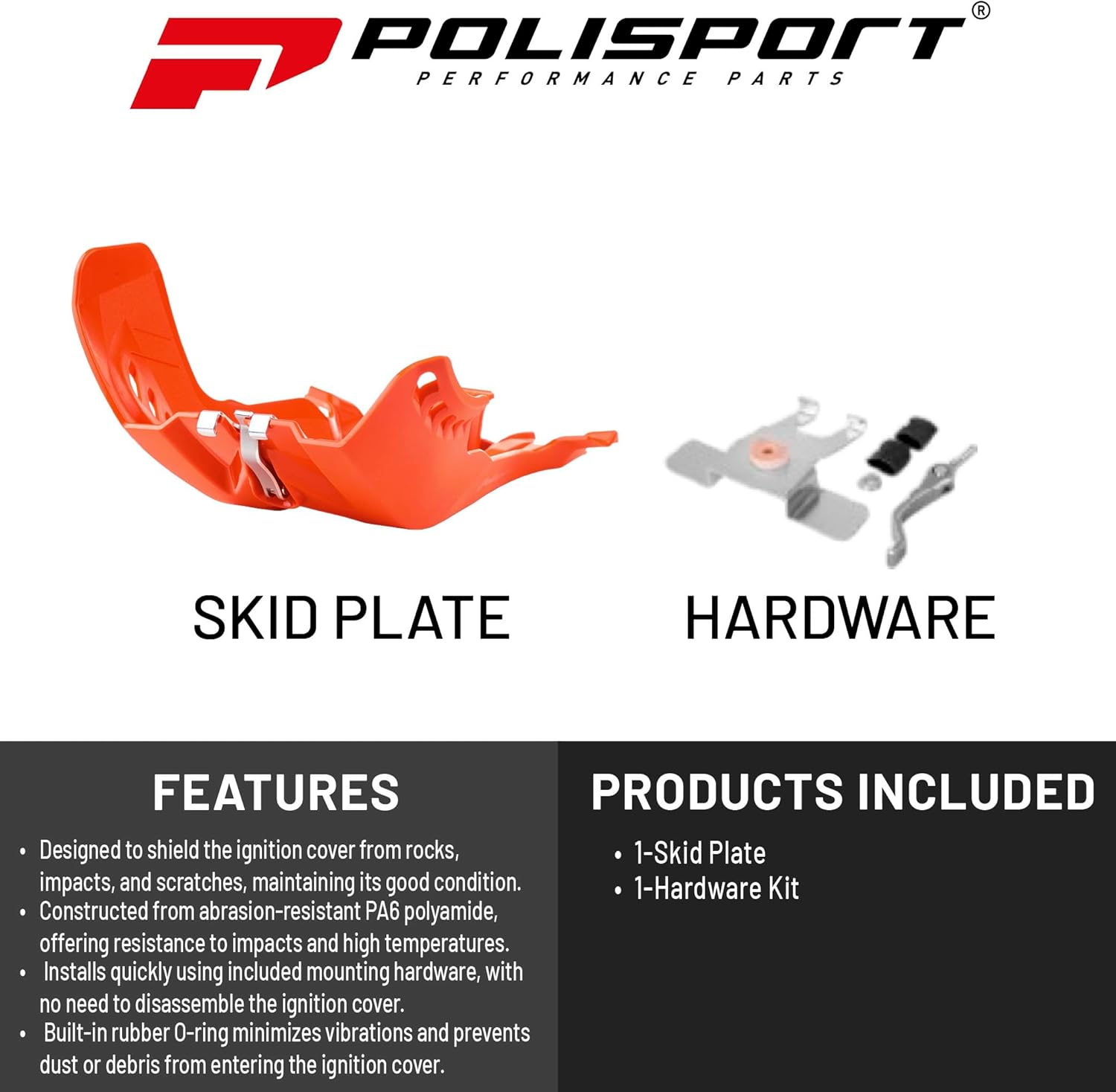 Polisport Motocross Motorcycles (MX) Fortress Skid Plate for KTM EXC/SX 250/300 (2019-2023) Dirt Bikes - OEM Quality, Flexible, Durable & Perfect Fit - Orange