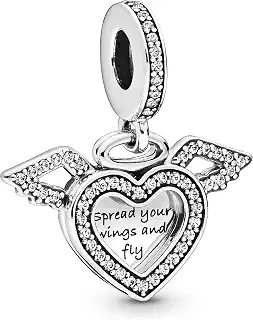 [パンドラ] Pandora Moments Heart & Angel Wings ダングル チャーム クリア (スターリングシルバー, キュービックジルコニア) 正規輸入品 798485C01