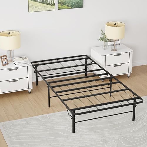 PayLessHere Base de cama de metal plegable con plataforma de metal con soporte de hasta 1000 libras de listones de acero, soporte sin ruido, marco