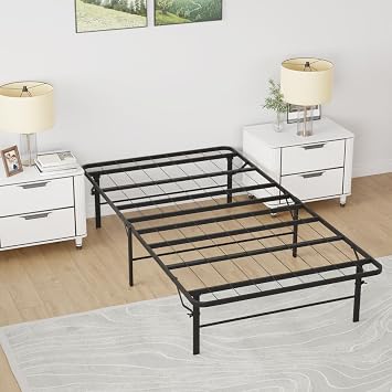 PayLessHere Metal Bed Frame Foldable Metal Platform Mattress Foundation with Support Up to 1000lbs Steel Slats Support Noise Free Heavy Duty Bed Frame Easy Assembly,Twin