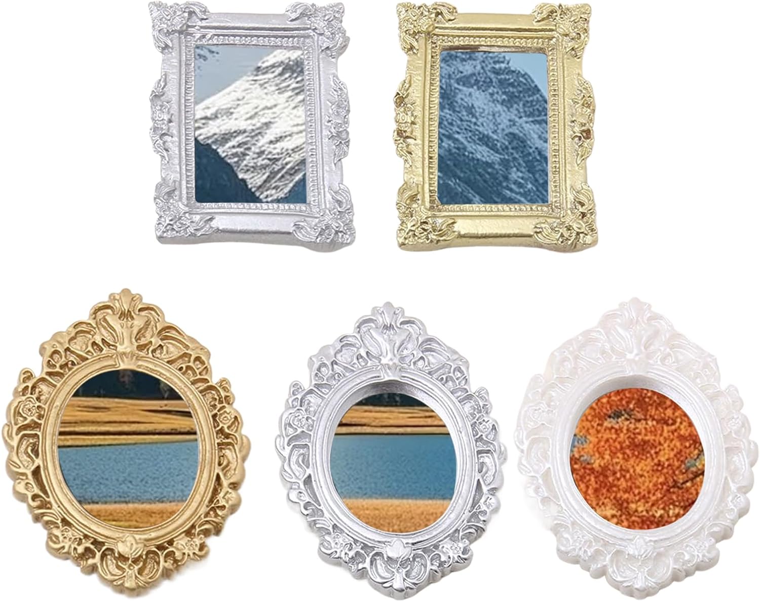 Vintage Mini Mirror - Furniture Decor, Wall Accent Display Mirror, Retro Style with Elegant Frame, Mini Decor Resin Build, Accessory for Bedroom Scenes