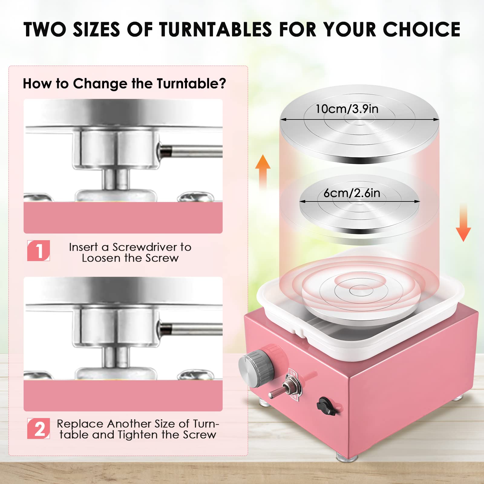 Mini Rueda de Cerámica, Máquina Eléctrica de Cerámica 30 W Velocidad 2000 RPM con Lavabo Extraíble de ABS y Plato Giratorio de 6,5/10 cm Máquina de Rueda de Cerámica para Niños, Adultos