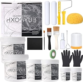 White Marble Countertop Paint Kit(Including Epoxy Resin), Carrara White,...