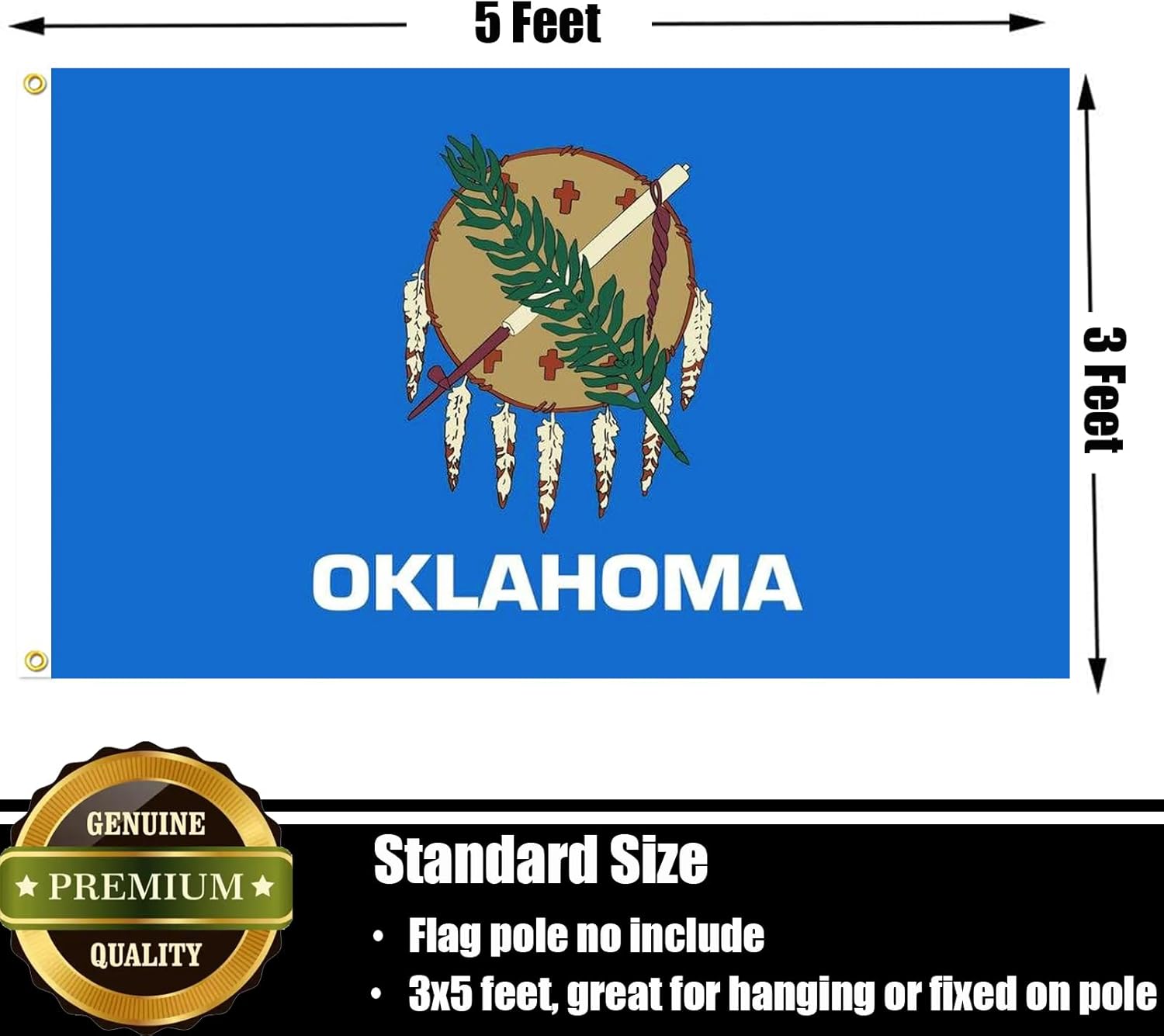 Oklahoma Flag 3x5 FT Sturdy for Outside, Heavy Duty 3Ply Polyester Oklahoma State Flags Outdoor, Double Sided Long Lasting OK State Flag Brass Grommets - Image 6