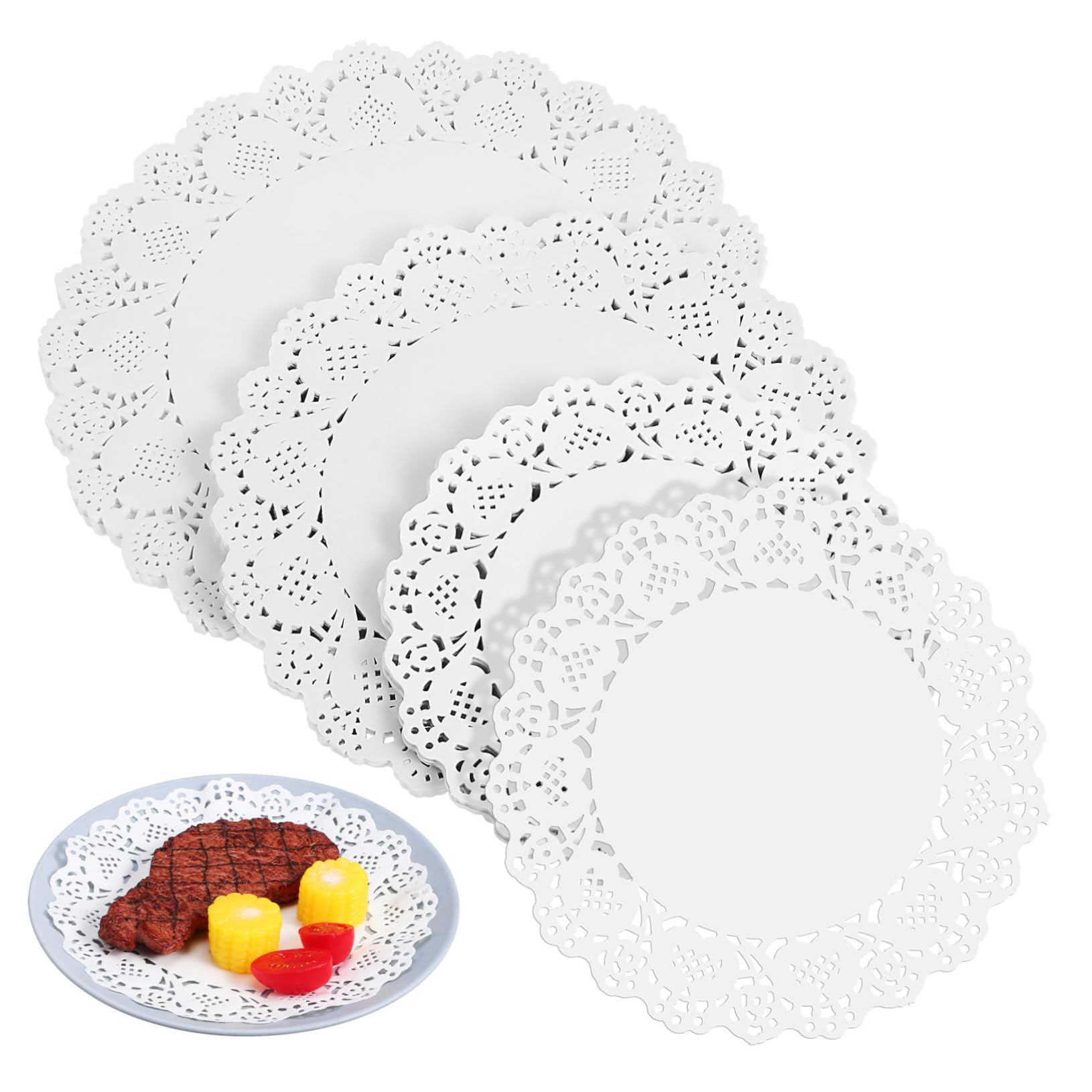 Alipis Flower Bottom Paper Oil Absorbing Pads 300 Sheets Lace Edged Doilies for Tables Cooking and Serving