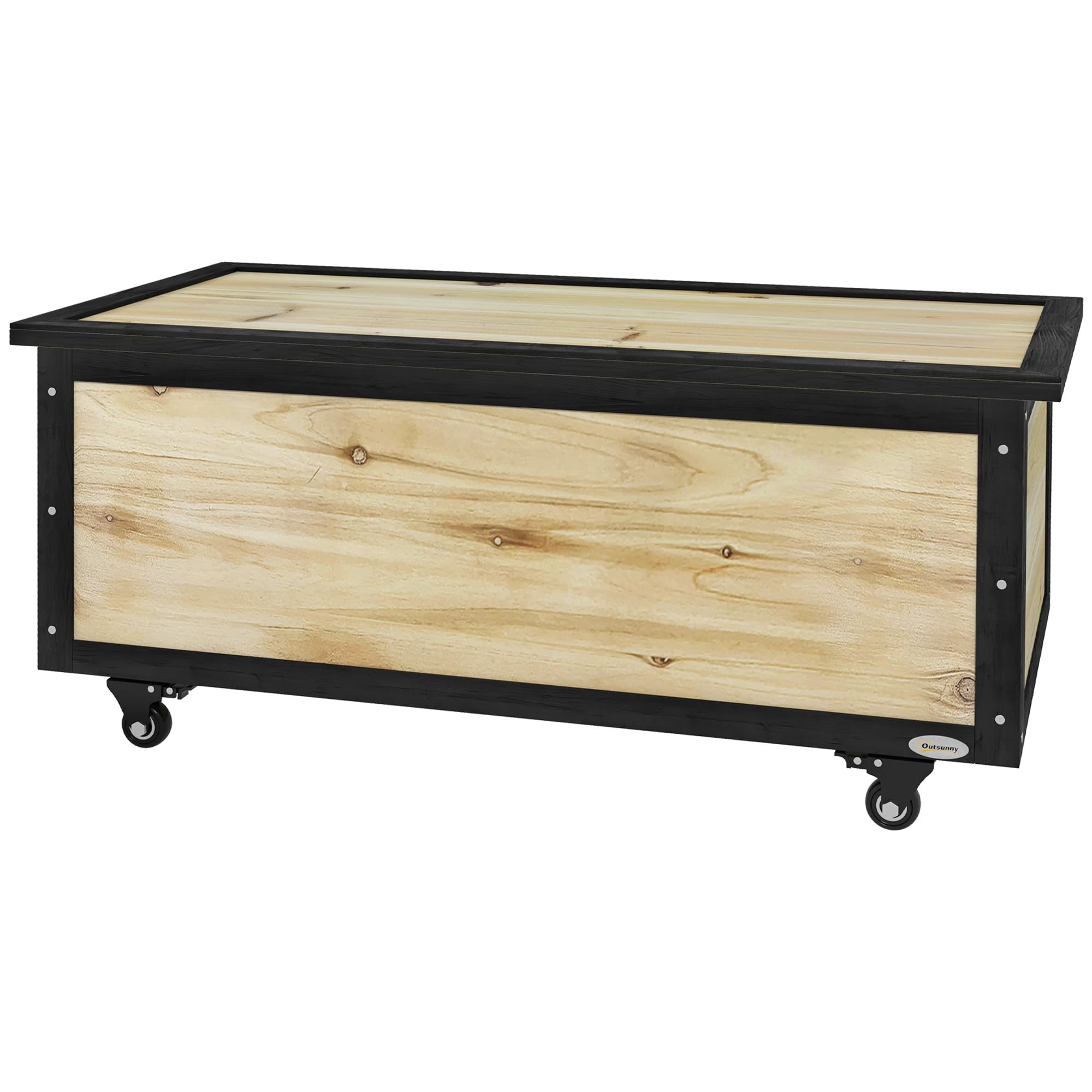Outsunny Gartenbox 121L Auflagenbox mit Rollen Wetterbeständige Natur | Holz Aufbewahrungsbox, Aufbewahrungskiste, für Terrasse, Balkon