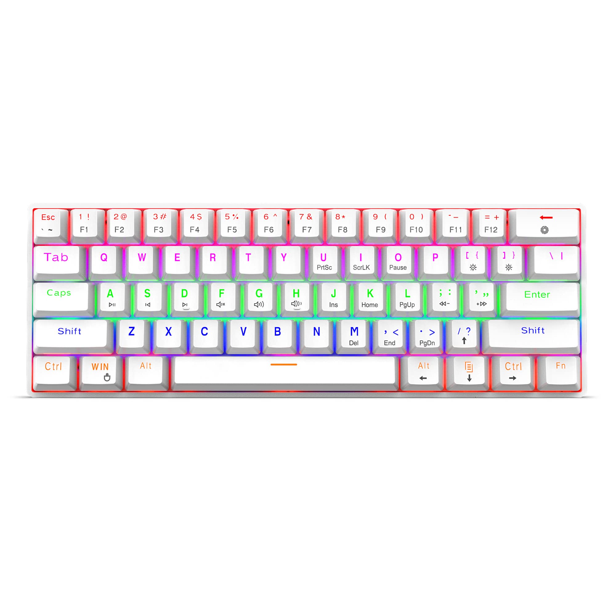 Zienstar-60% Mechanical Keyboard Portable 61 Keys RGB LED Backlit Type-C USB Wired Office/Gaming Keyboard for Mac,Android,Windows (Blue Switch) (White)