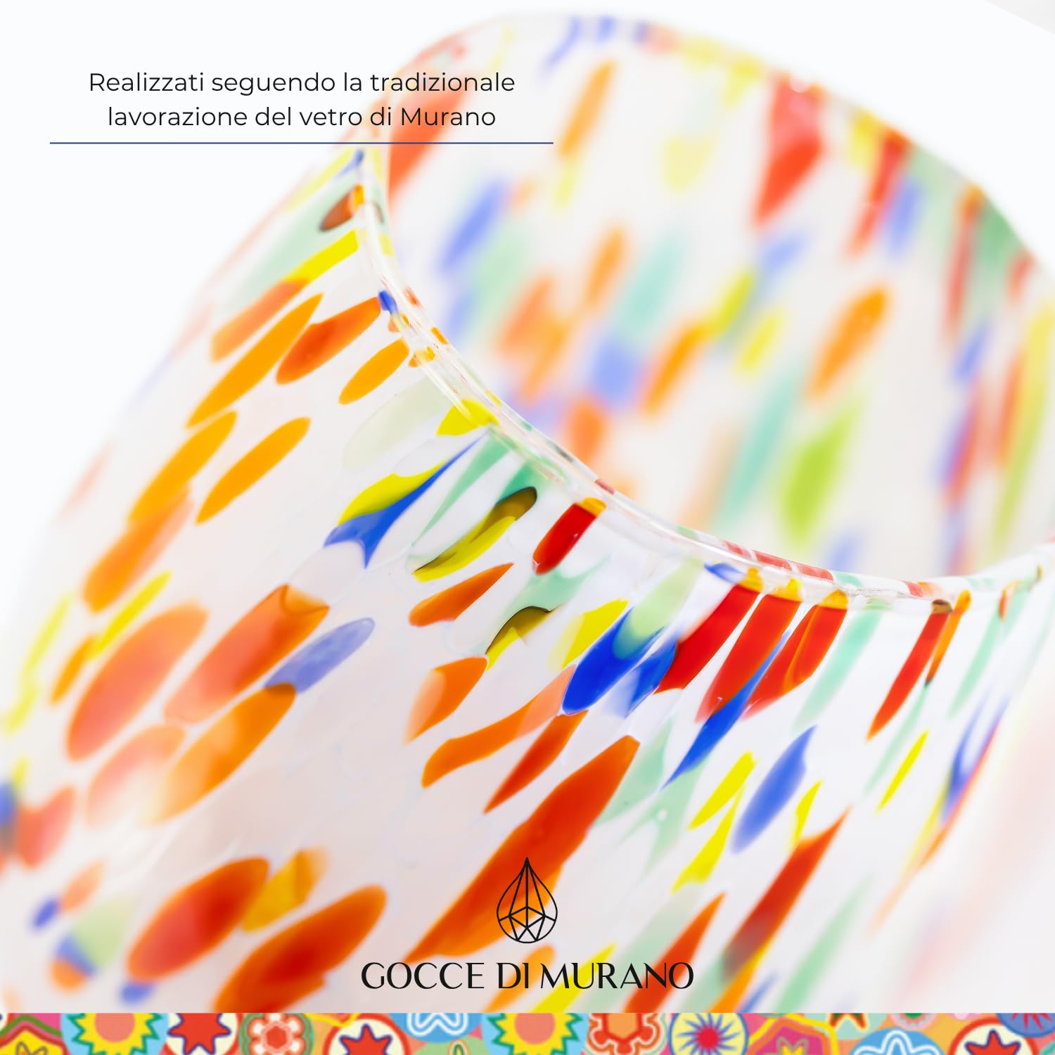 Gocce di Murano 6 Bicchieri Acqua Lavorati Secondo la Tradizione degli Artigiani di Murano, Bicchiere Soffiato e Lavorato a Mano 300 ml - Bicchieri Acqua Vetro Arcobaleno Pioggia