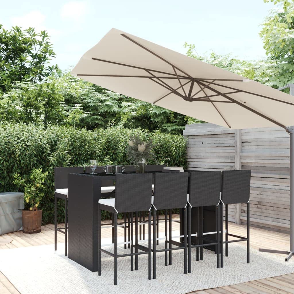 Seduta Esterni Ottomana,Divani Piccoliset Bar Da Giardino 9 Pz Con Cuscini In Polyrattan Neroadatto Per La Camera Da Letto, Il Soggiorno, Il Giardino