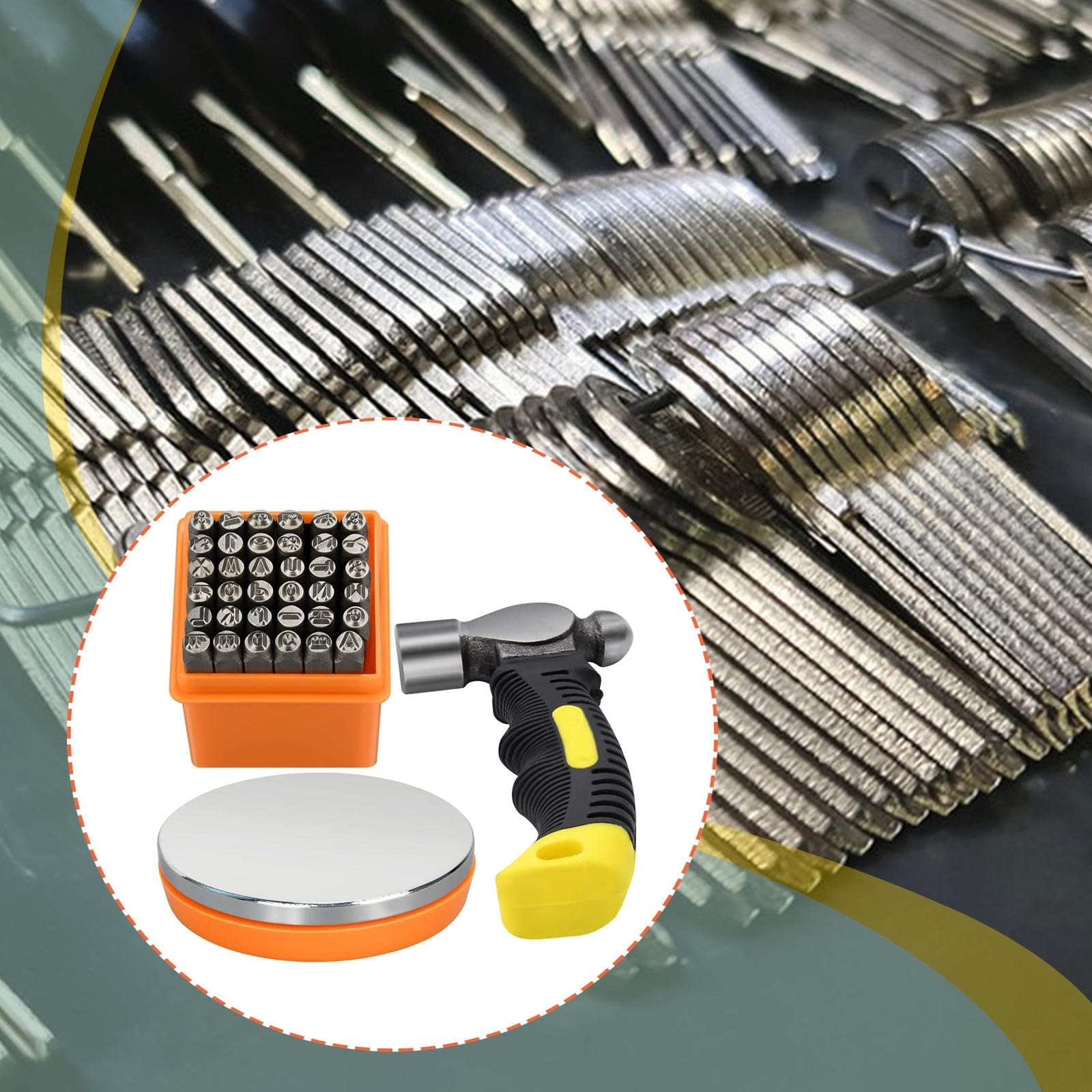 39 Teiliges Stanzwerkzeug Set Metall Stempelpresse Buchstaben Block Ziffern Mallet DIY Lederherz Punch für Bastelbedarf für Schmuckanfertigung Werkban