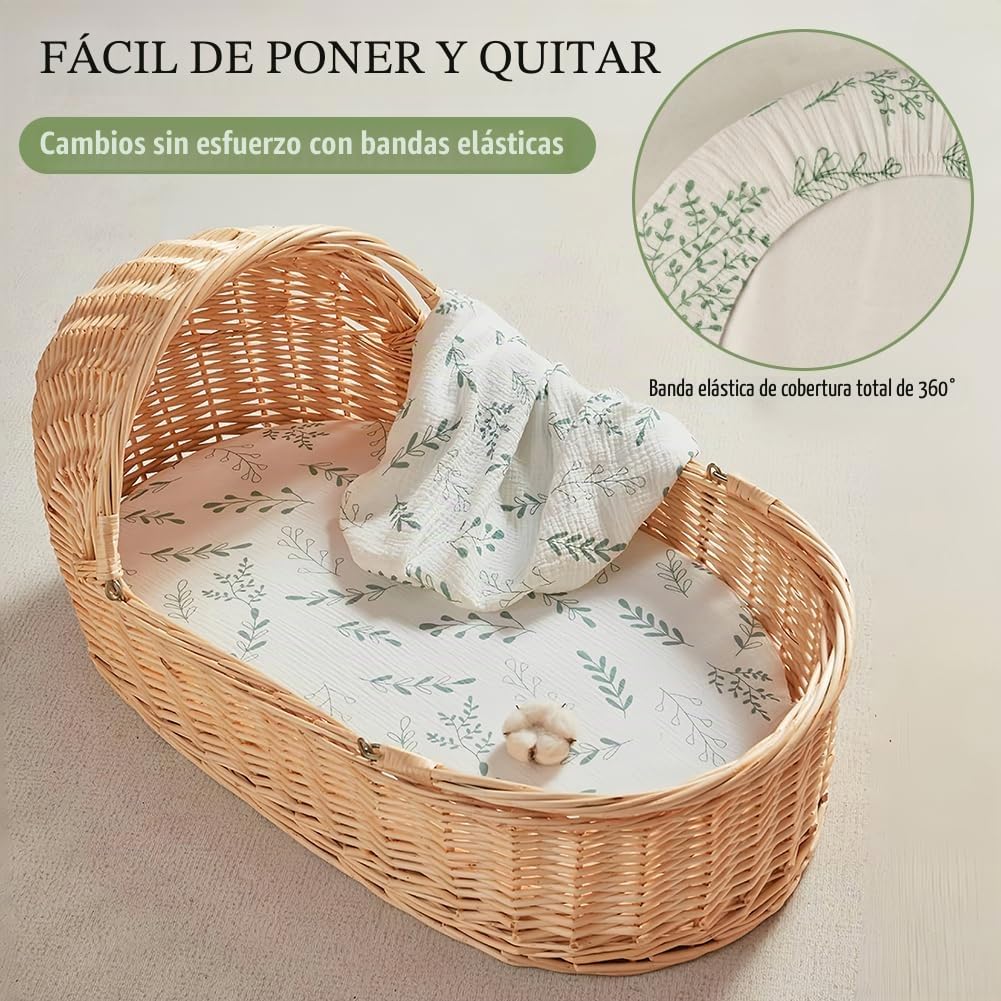 Flintronic 2PCS Sábana Bajera Ajustable para Cuna de Bebé, 83 x 43cm 100% Algodón Muselina Juego de 2 Sábanas Bajeras Ajustables, Protector de Colchón para Cuna Sabanas Capazo Cubre Colchon