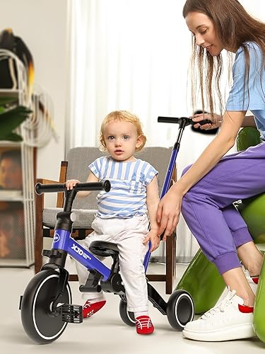 Miniatura 4 de XJD Bicicleta para niños pequeños, triciclo plegable 6 en 1 para niños de 1 a 4 años con mango de control parental, bicicleta de equilibrio con